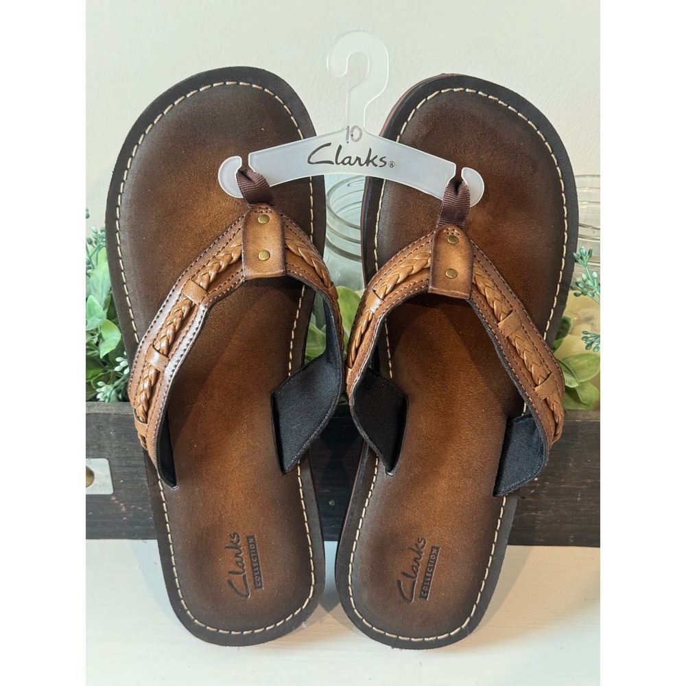 Clarks Fenner Nerice Honey Brown Braided Thong Flip Flop Sandals Womens 10 NWT